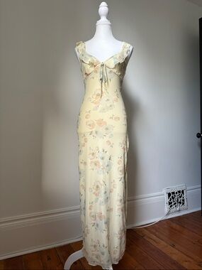 UNBRANDED Yellow Summer Floral Cottage Feminine Mesh Maxi Dress Size Small